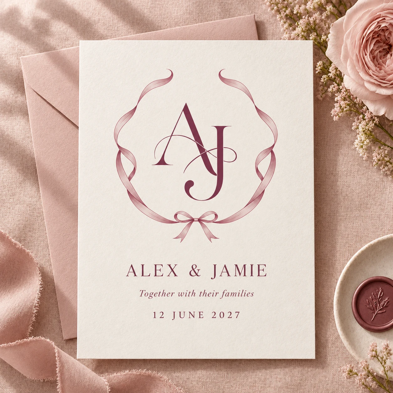 Ribbon Vows — invitation concept for Alex & Jamie