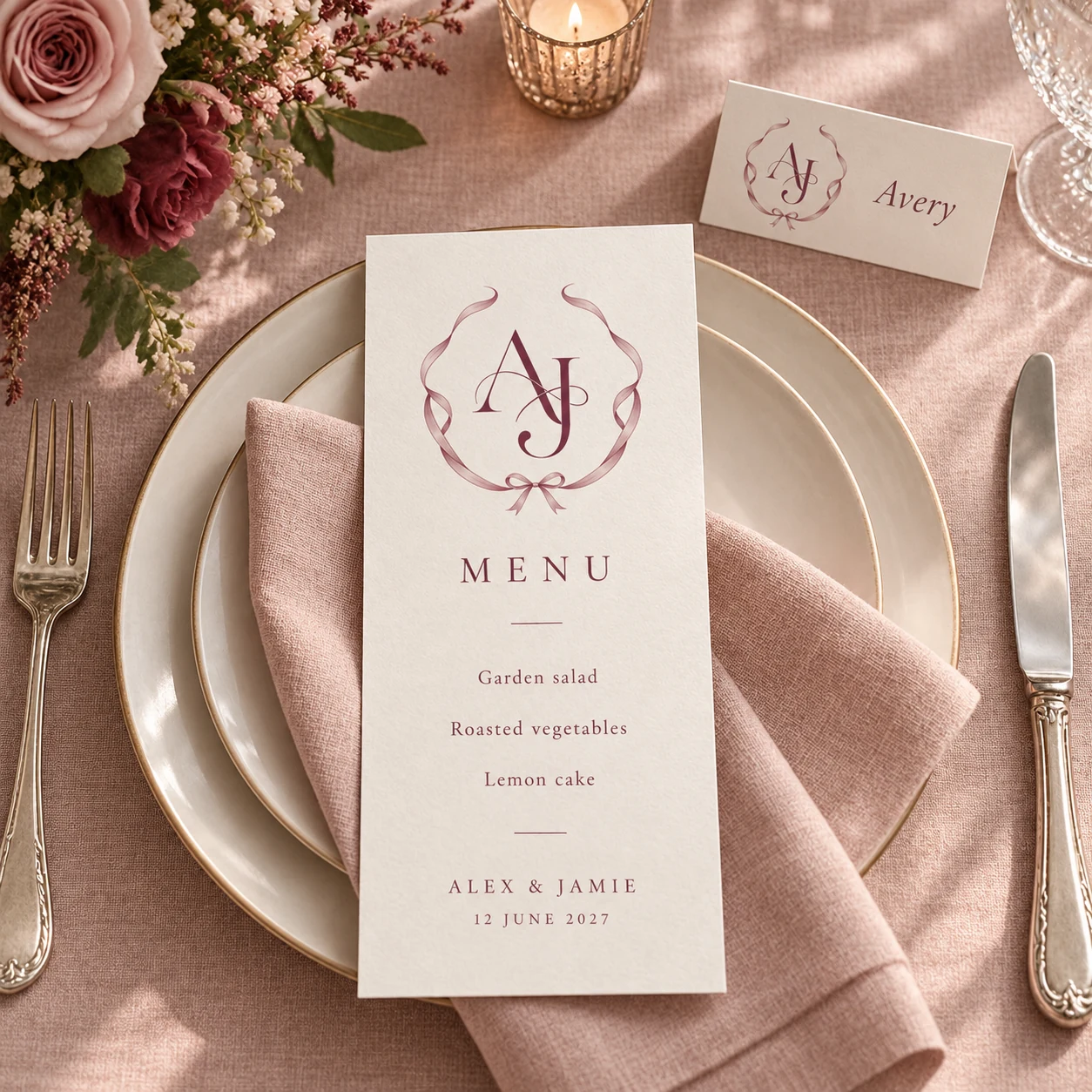 Ribbon Vows — at the table concept for Alex & Jamie